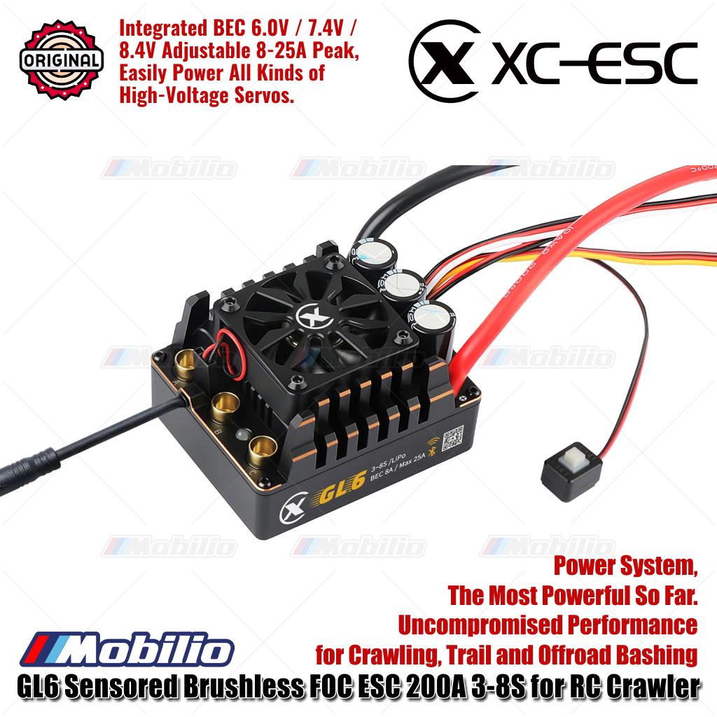 XC-ESC GL6 Sensored Brushless FOC ESC 200A 3-8S untuk RC Crawler Trail dan Offroad Bashing