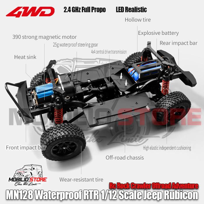 MN128 Waterproof RTR 1/12 Scale Jeep Rubicon RC Rock Crawler Adventure