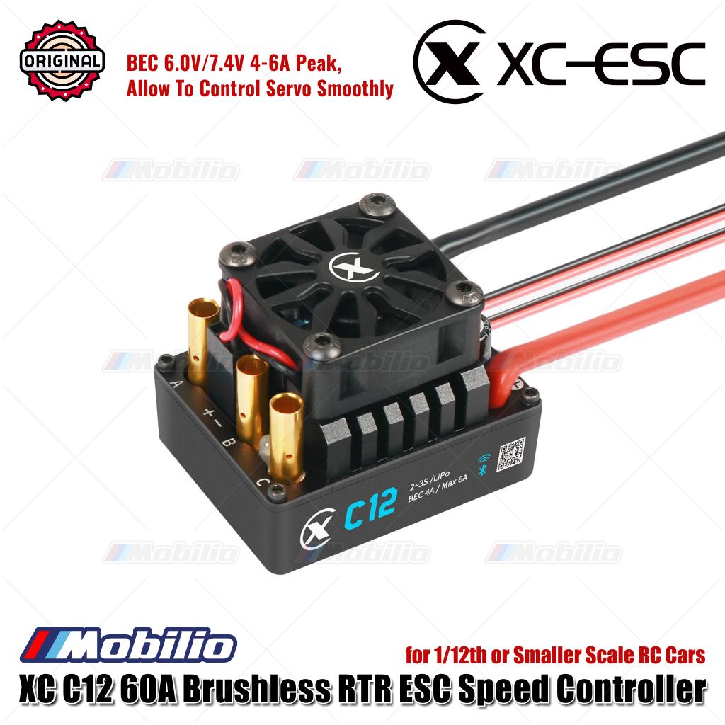 ESC Pengontrol Kecepatan Tanpa Sensor Tanpa Kuas XC-ESC C12 60A RTR untuk Mobil RC Skala 1/12 atau Lebih Kecil