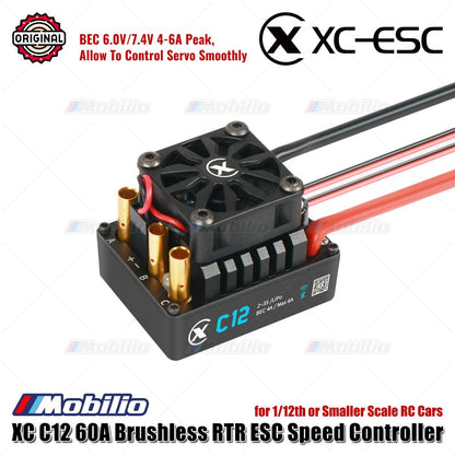 ESC Pengontrol Kecepatan Tanpa Sensor Tanpa Kuas XC-ESC C12 60A RTR untuk Mobil RC Skala 1/12 atau Lebih Kecil