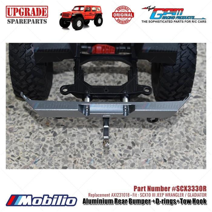 GPM Part #SCX3330R Aluminium Rear Bumper D-rings Tow Hook Axial SCX10 III Jeep Wrangler Gladiator AXI231018 Replacement RC Car Remote Control Toy