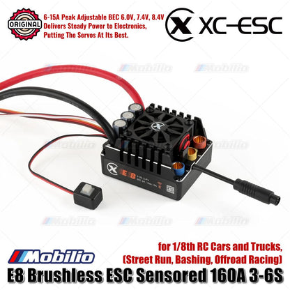 ESC Tanpa Sikat XC-ESC E8 Sensored 160A 3-6S untuk Mobil RC dan Truk 1/8 Skala Street Run Bashing Offroad Racing