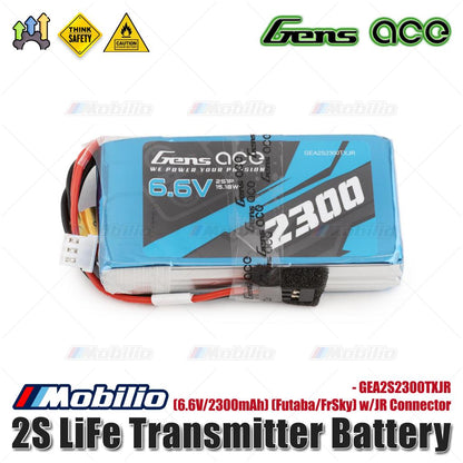 Gens Ace 2S LiFe Transmitter Battery 6.6V/2300mAh Futaba/FrSky with JR Connector - GEA2S2300TXJR