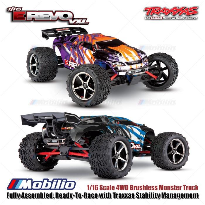 Traxxas 71076-8 Mini E-Revo VXL 1/16 Scale 4WD Brushless Monster Truck Fully Assembled RTR dengan TSM dan Baterai NiMH 7.2V