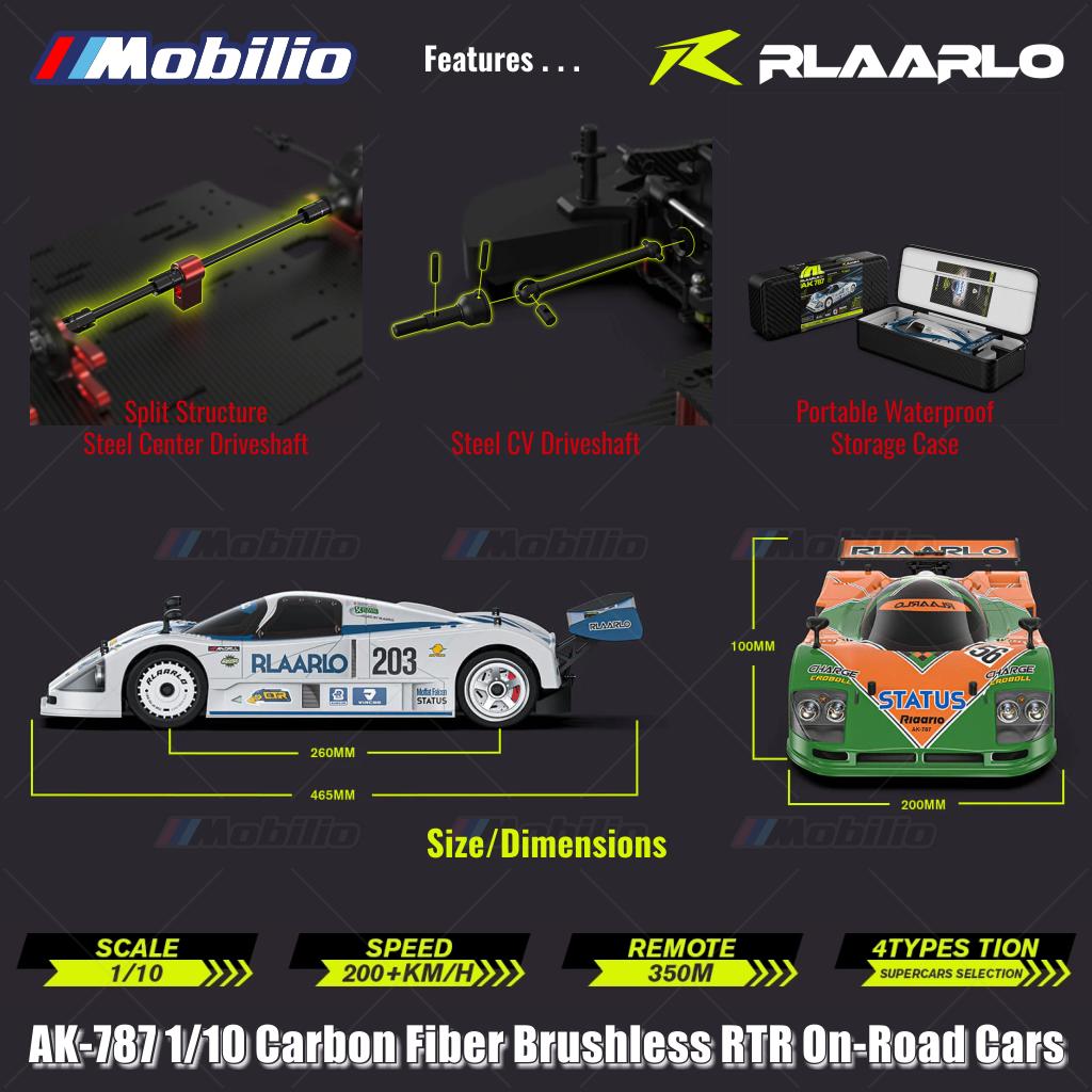 Rlaarlo AK-787 Mobil Supercar Profesional Serat Karbon Tanpa Sikat RTR 2.4GHz Mobil On-Road Kendali Jarak Jauh
