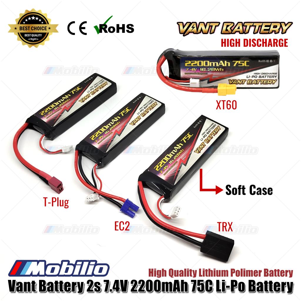 Vant Battery 2S 7.4V 2200 mAh 75 C Lithium Polymer Soft Case Battery