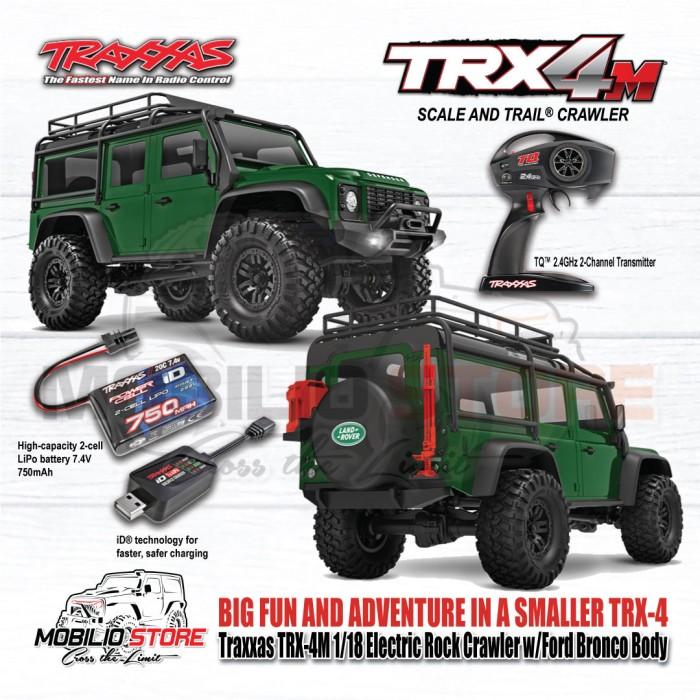 Traxxas 97054-1 TRX-4M 1/18 Mini Crawler Elektrik dengan Bodi Land Rover Defender Tanpa Klip