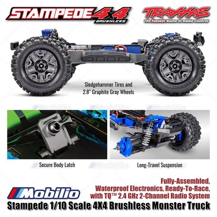 Traxxas 67154-4 Stampede BL-2S Truk Monster 4X4 Brushless Skala 1/10 Rakitan Lengkap Tahan Air RTR