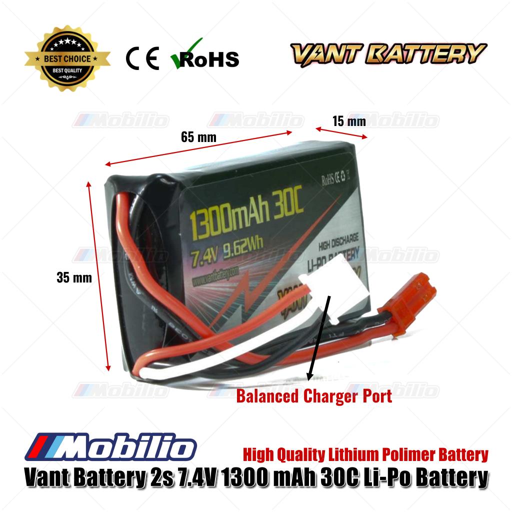 Baterai Vant 2S 7.4V 1300 mAh 30C Baterai RC Lithium Polimer