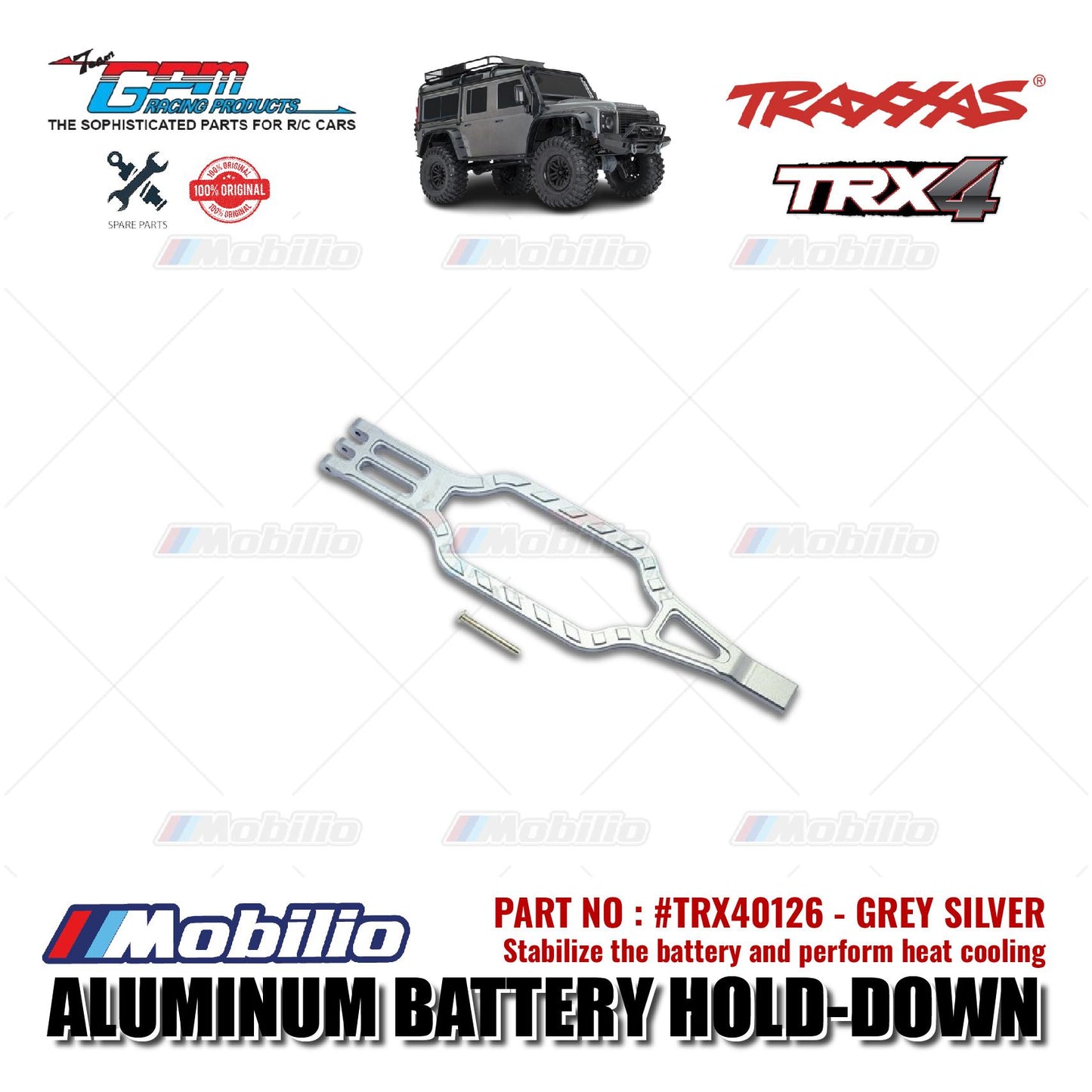 GPM Part #TRX40126 Aluminum Battery Hold-Down for Traxxas TRX-4 TRX-6 Trail Crawler Adventure