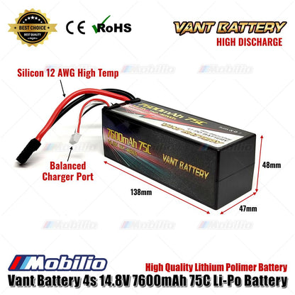 Vant Battery Lipo 4S 14.8V 7600 mAh 75C Baterai RC Lithium Polimer