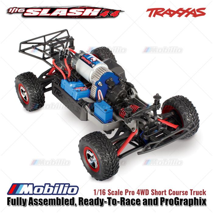 Traxxas 70054-8 Mini Slash 4x4 Skala 1/16 Pro 4WD Short Course Truck Rakitan Lengkap Siap Balap dan Mobil RC ProGraphix Kecepatan Offroad