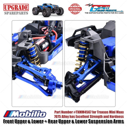 GPM Part #TXMM4567 7075 Alloy Front Upper & Lower + Rear Upper & Lower Suspension Arms for RC Traxxas Mini Maxx