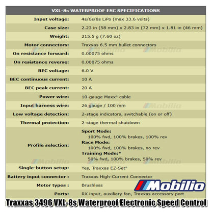 Traxxas Part #3496 Velineon VXL-8s Waterproof Electronic Speed Control (Brushless)