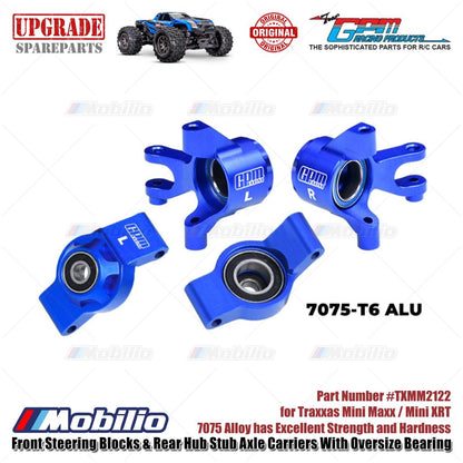 GPM Part #TXMM2122 7075 Alloy Front Steering Blocks & Rear Hub Stub Axle Carriers with Oversize Bearing for RC Traxxas Mini Maxx / Mini XRT