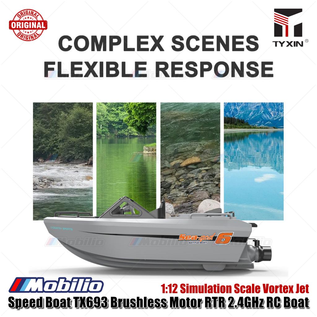 Perahu Cepat TX693 Motor Tanpa Sikat RTR Perahu RC 2.4GHz Skala Simulasi 1:12 Jet Vortex