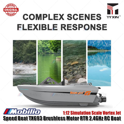 Perahu Cepat TX693 Motor Tanpa Sikat RTR Perahu RC 2.4GHz Skala Simulasi 1:12 Jet Vortex