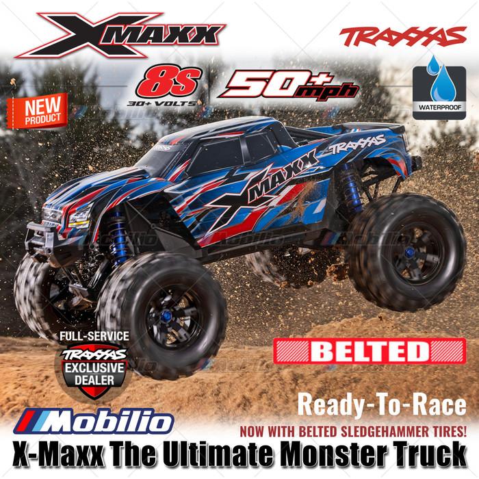 TRAXXAS 77096-4 Truk Monster X-maxx Xmaxx Skala 1/6 Baru dengan Ban Belted Sledgehammer, Motor Brushless 8s, Penggerak 4WD, TQI, TSM, Siap Pakai (RTR)
