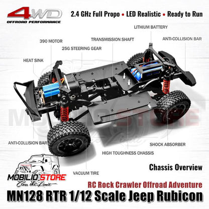 MN128 RTR 1/12 Scale Jeep Rubicon RC Rock Crawler Offroad Adventure