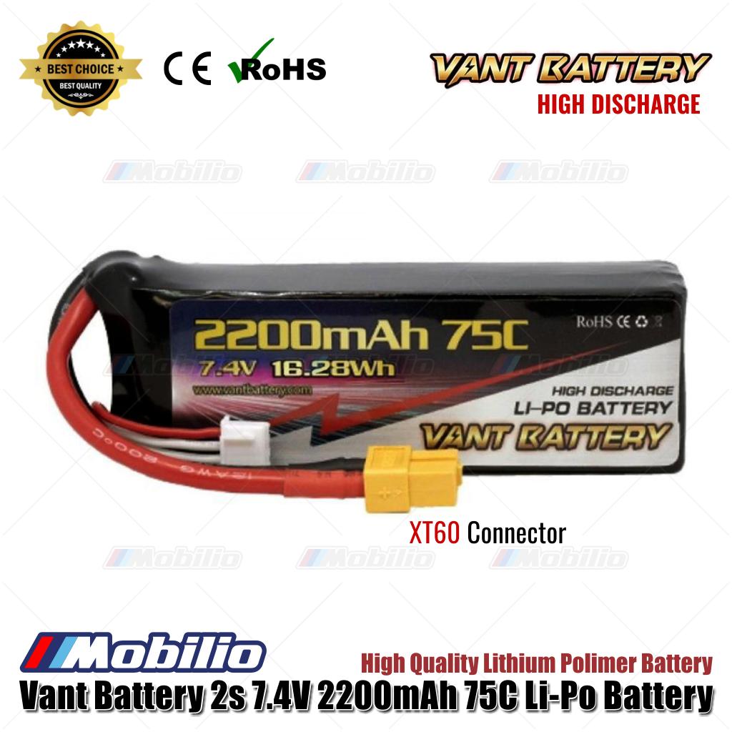 Vant Battery 2S 7.4V 2200 mAh 75 C Lithium Polymer Soft Case Battery