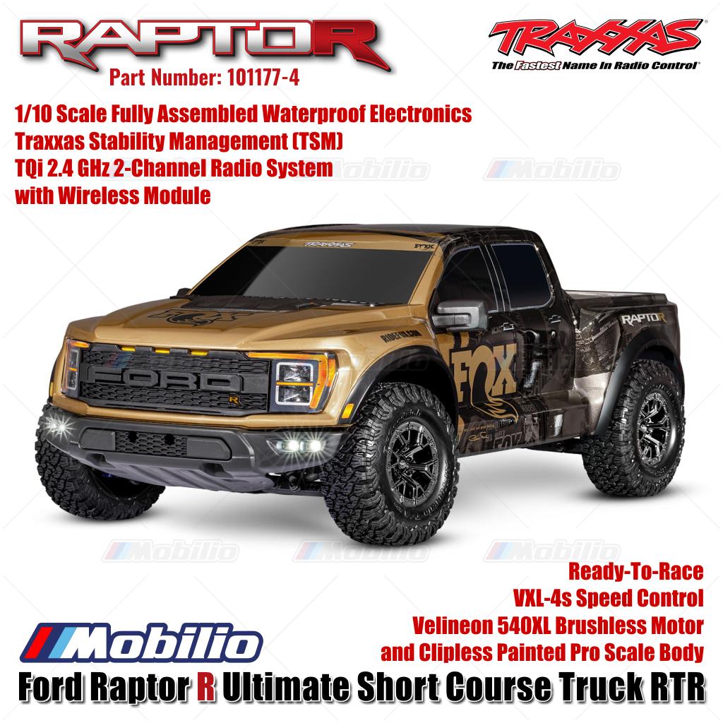 Traxxas 101177-4 FOX-2 Ford Raptor R Ultimate 4X4 Short Course Truck RC Skala 1/10 Rakitan Lengkap Tahan Air RTR Kontrol Jarak Jauh dengan Motor Velineon 540XL &amp; Sistem Radio TQi 2.4 GHz - Gear