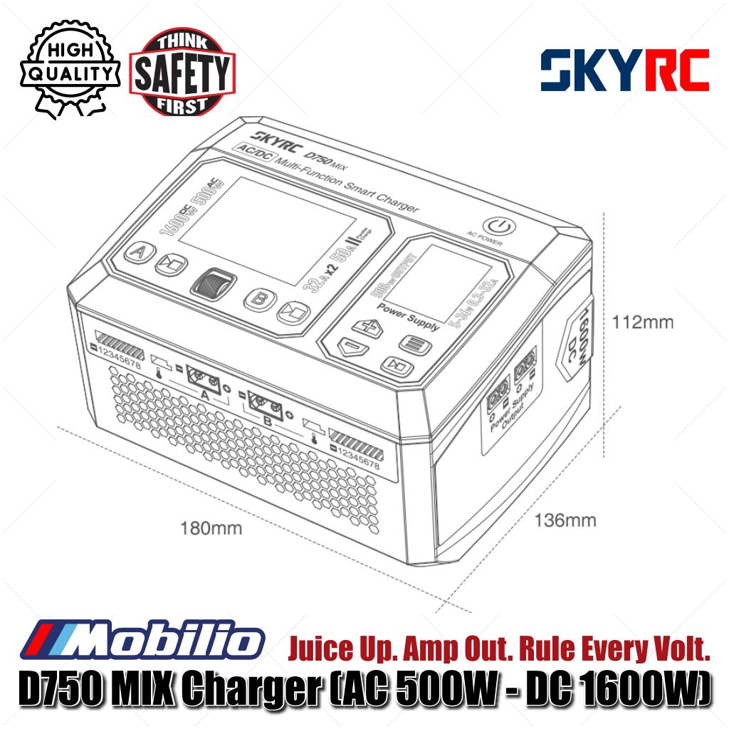 SKYRC #SK-100201 D750 MIX Charger (AC 500W - DC 1600W) Juice Up Amp Out Rule Every Volt MIX to the Max