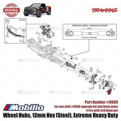 Traxxas Part #9069 Steel Wheel Hubs 12mm Hex Extreme Heavy Duty for 9080 Upgrade Kit and 6mm Axles RC Ford ST Rally Raptor Rustler Slash Stampede