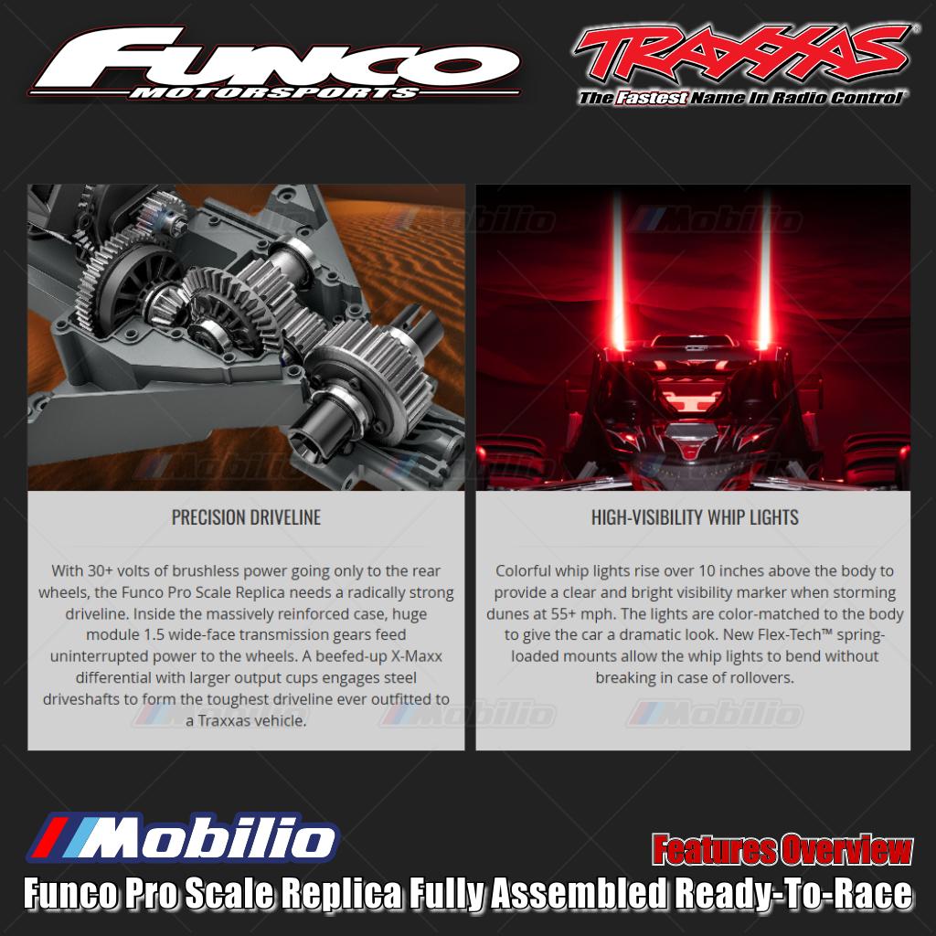 Traxxas 109076-4 Funco Pro Scale Replica Rakitan Lengkap Siap Balap (RTR) dengan Sistem Radio TQi 2.4 GHz, Sistem Tenaga Brushless VXL-8S, dan Bodi Clipless Replika Funco