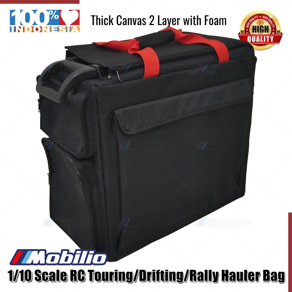 Mobilio Tas Koper 1/10 Scale RC Touring Drifting Rally Hauler Bag with 4 Inner Box Fits 2 Cars Remote Charger and 4 Additional Pockets for tools