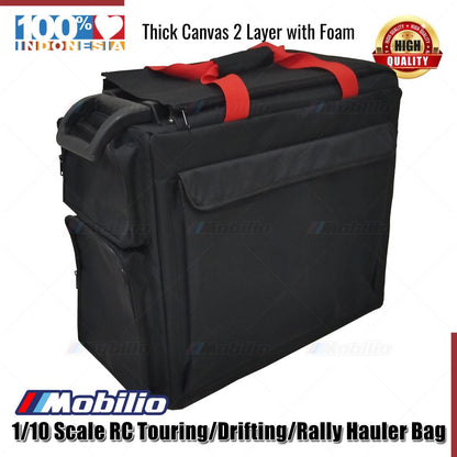 Mobilio Tas Koper 1/10 Scale RC Touring Drifting Rally Hauler Bag with 4 Inner Box Fits 2 Cars Remote Charger and 4 Additional Pockets for tools