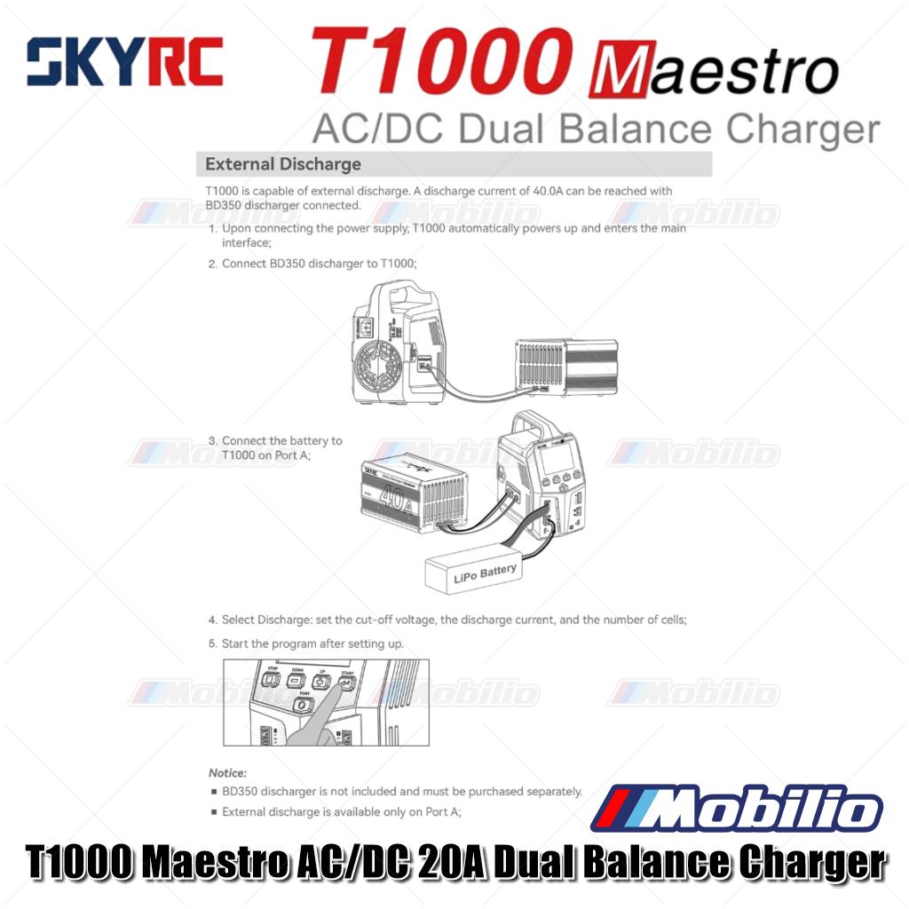 SKYRC T1000 Maestro Charger AC/DC 2A Pengisi Daya Ganda 450W 1000W 1-6S untuk Baterai LiFe NiMH NiCd