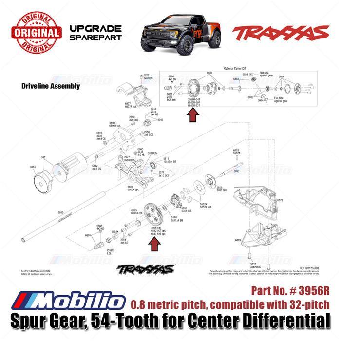 Traxxas Part #3956R Spur Gear 54T Compatible with 32P for Center Differential Raptor-R Slash Rustler Stampede