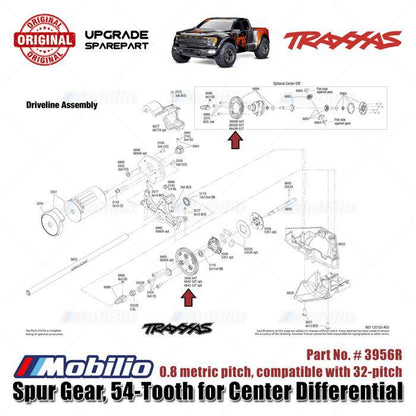 Traxxas Part #3956R Spur Gear 54T Compatible with 32P for Center Differential Raptor-R Slash Rustler Stampede
