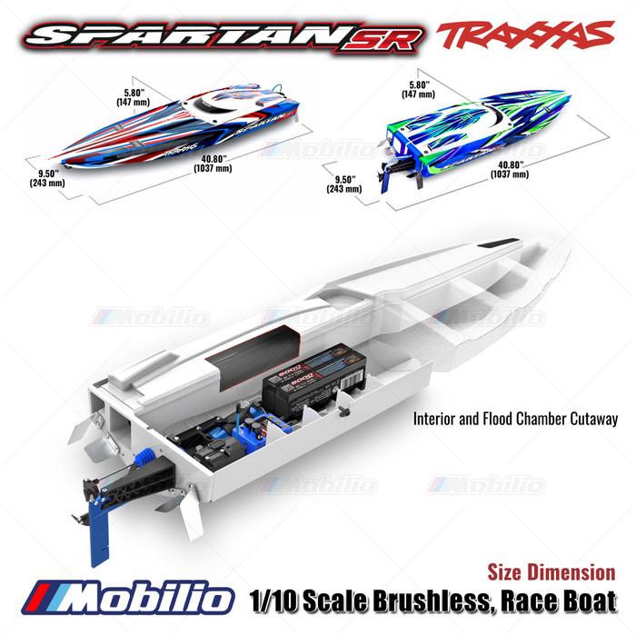 Traxxas 103076-4 Spartan SR Perahu Balap Brushless Skala 1/10 RC Tahan Air Elektronik Siap Balap