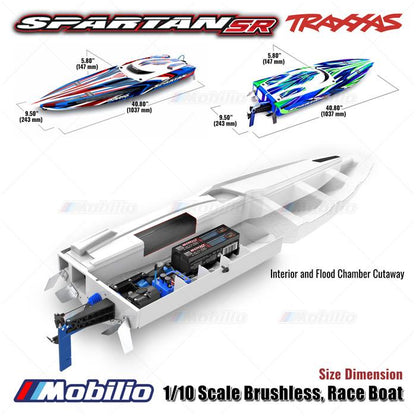 Traxxas 103076-4 Spartan SR Perahu Balap Brushless Skala 1/10 RC Tahan Air Elektronik Siap Balap