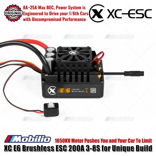 ESC Sensor Tanpa Sikat XC-ESC E6 untuk Mobil RC LiPo 3-8S 200A Kontinu BEC 8A 25A Puncak