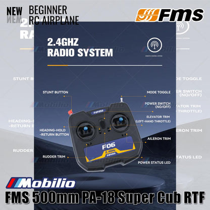 Pesawat RC Mikro FMS 500mm PA-18 Super Cub RTF Mudah Diterbangkan untuk Pemula