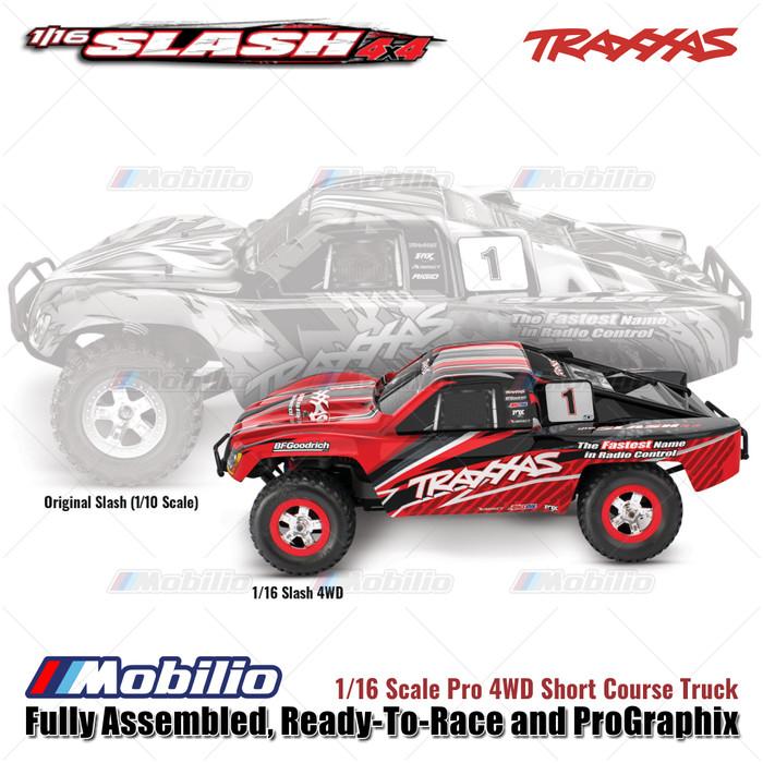 Traxxas 70054-8 Mini Slash 4x4 Skala 1/16 Pro 4WD Short Course Truck Rakitan Lengkap Siap Balap dan Mobil RC ProGraphix Kecepatan Offroad