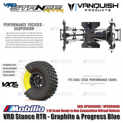 Vanquish Products VRD Stance RTR - Graphite VPS09009D & Progress Blue VPS09009C Kendaraan Offroad Kompetisi Siap Jalan Skala 1:10