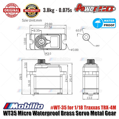 Power HD WT35 Micro Waterproof Brass Servo Metal Gear #WT-35 for 1/18 Traxxas TRX-4M