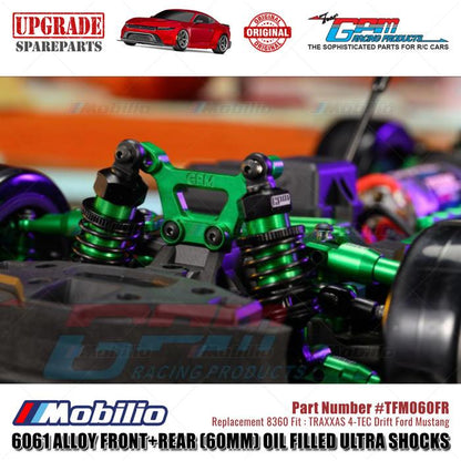 GPM Part #TFM060FR 6061 Alloy Front+Rear (60mm) Oil Filled Ultra Shocks #8360 Traxxas 4-TEC Drift Ford Mustang