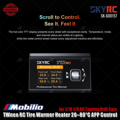 SkyRC #SK-600157 TWneo RC Penghangat Ban Pemanas 20–80℃ Kontrol Suhu 4 Roda Independen Kontrol Aplikasi untuk Ban Balap Mobil On-Road RC Skala 1/8 & 1/10