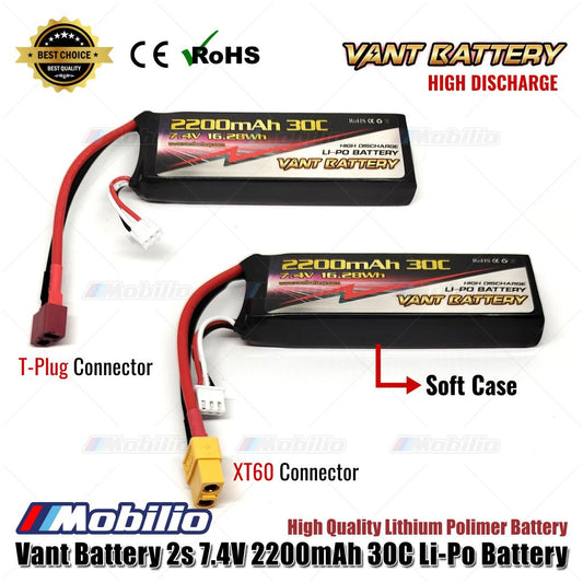 Vant Battery 7.4V 2S 2200mAh 30C Lithium Polymer LiPo Baterai Soft Case