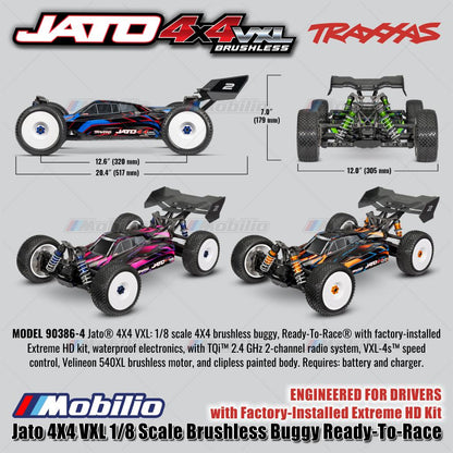 Traxxas 90386-4 Jato 4X4 VXL 1/8 Scale Brushless Buggy dengan Kit Extreme HD Pabrik RTR Kontrol Jarak Jauh &amp; Gear Velineon