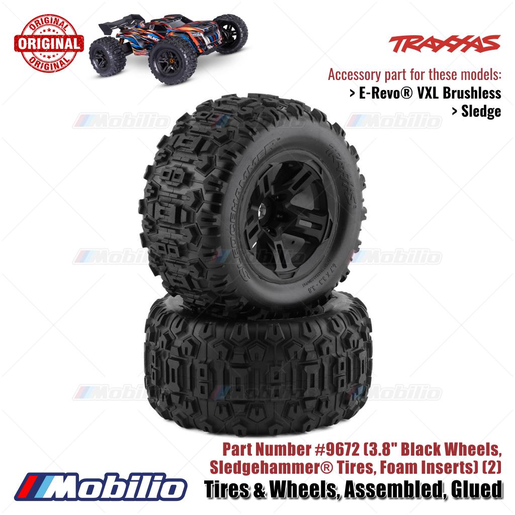 Traxxas Part #9672 Tires & Wheels Assembled Glued Black Sledgehammer Tire RC Sledge 1/8 Scale Off-Road