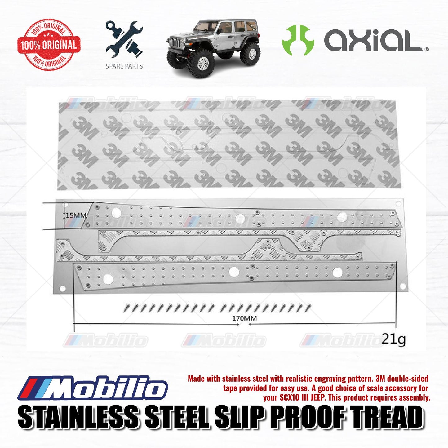 GPM Part #SCX3ZSP2 Stainless Steel Slip Proof Tread for Axial SCX10 III Jeep Wrangler