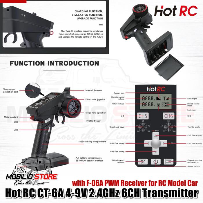 HotRC CT-6A 4-9V 2.4GHz 6CH Transmitter with F-06A PWM Receiver for RC