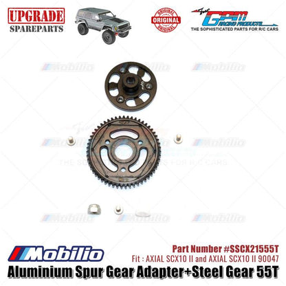 GPM Part #SSCX21555T Aluminium Spur Gear Adapter and Steel Gear 55T RC Upgrade Axial SCX10 II Crawler Adventure