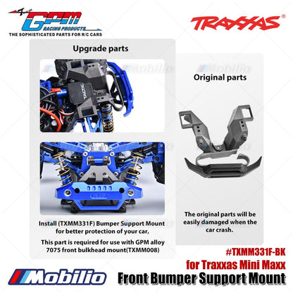GPM Part #TXMM331F-BK Front Bumper Support Mount for Traxxas Mini Maxx Upgrade