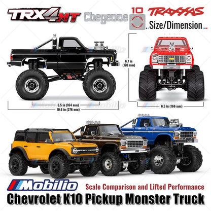 Traxxas 98064-1 TRX-4MT Chevrolet K10 Pickup Monster Truck Bigfoot Skala 1/18 4X4 RTR Rakitan Lengkap Tahan Air TRX4MT Tanpa Klip